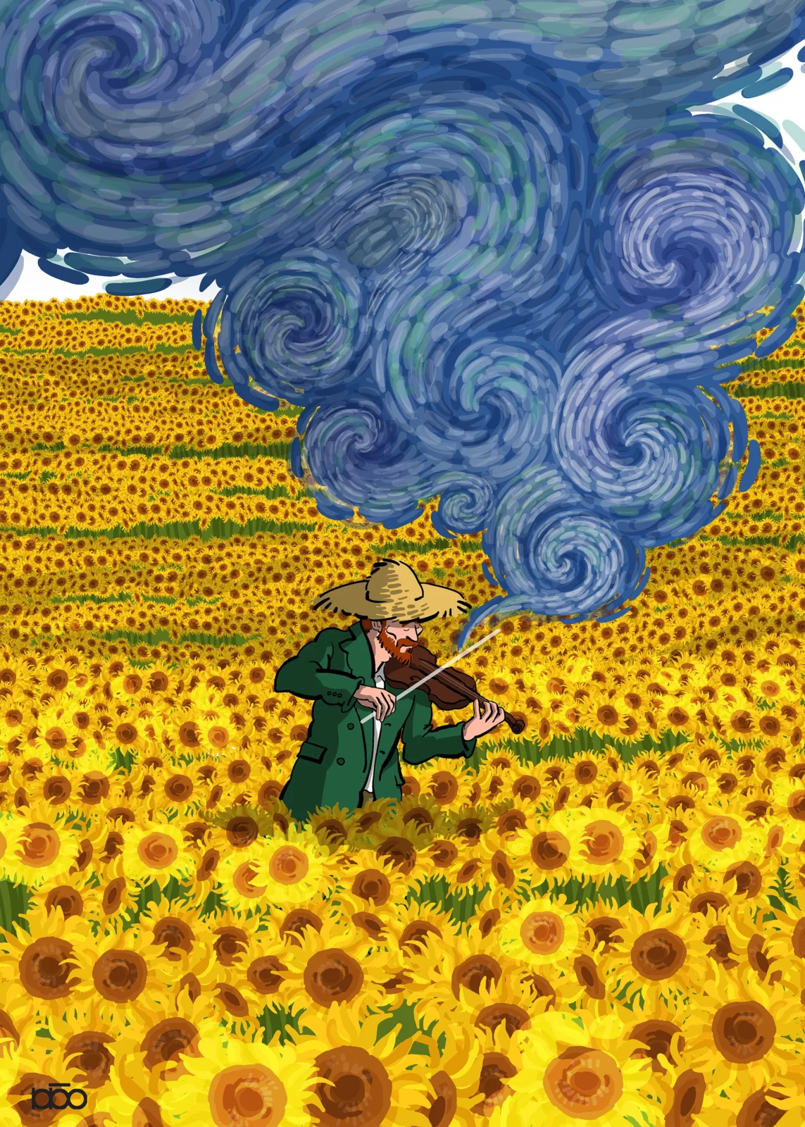 Alireza Karimi Moghaddam_ Van Gogh playing violin in sunflowers field