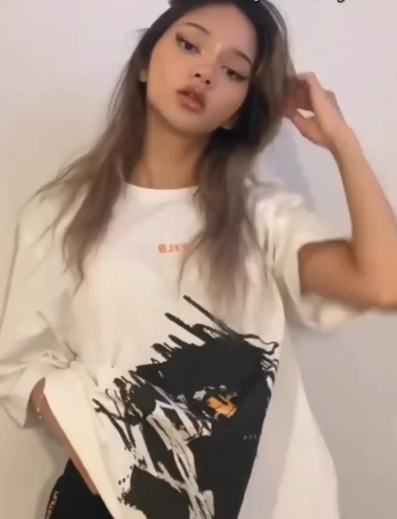 Maaysu in Foxylab New York oversized white t-shirt with bold black artistic print
