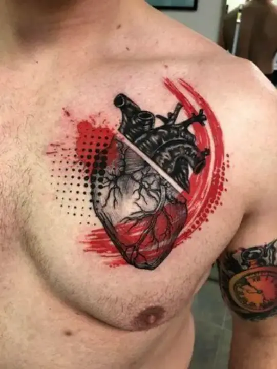 Trash Polka Tattoos chest placement