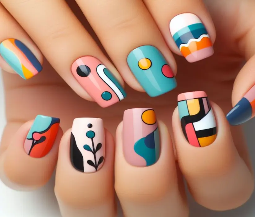 Mixed Neon Art Nails 
