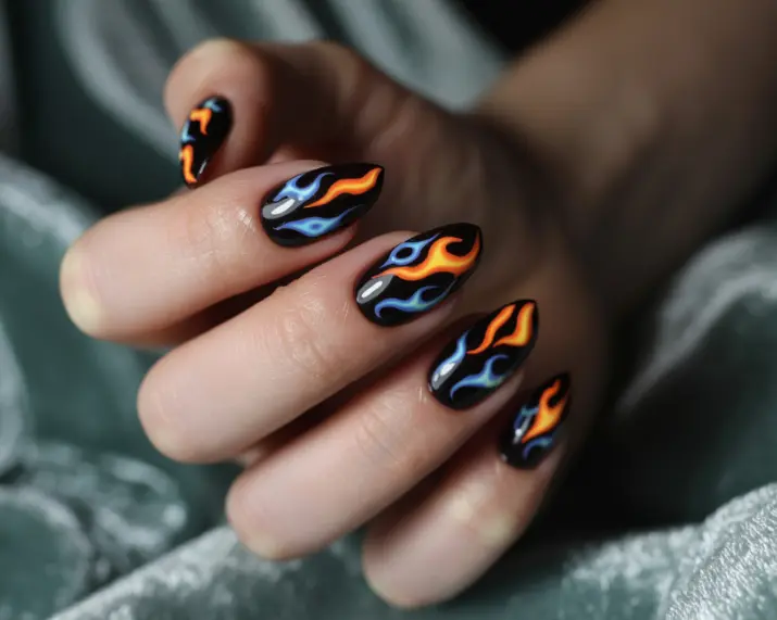 Neon Flames or Lightning nail design