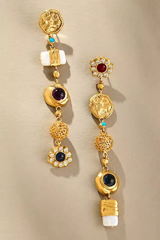 A mismatched trendy drop earring set.