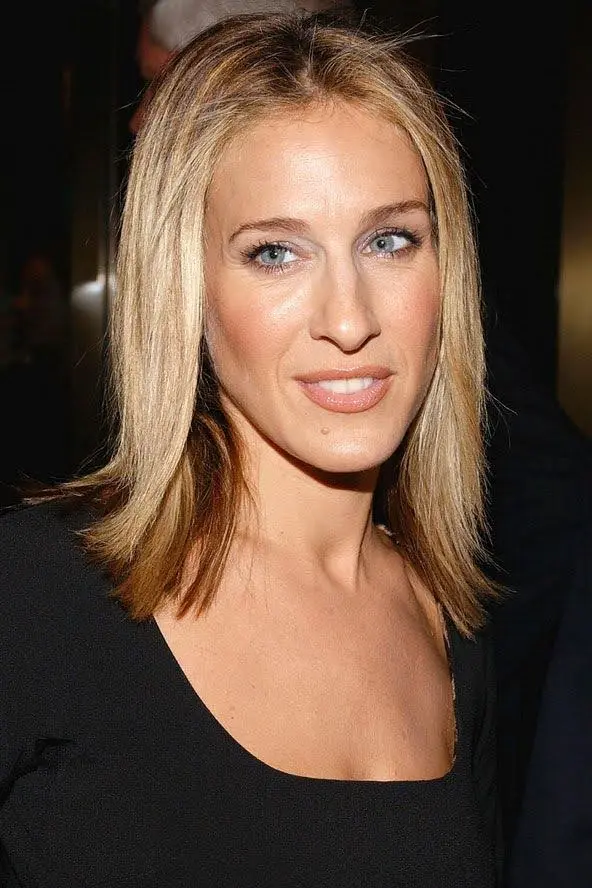 Sarah Jessica Parker's close-up, highlighting her prominent chin and forehead.