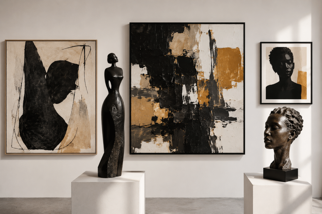 a picture diffrent type of artworks of diffrernt black artists.