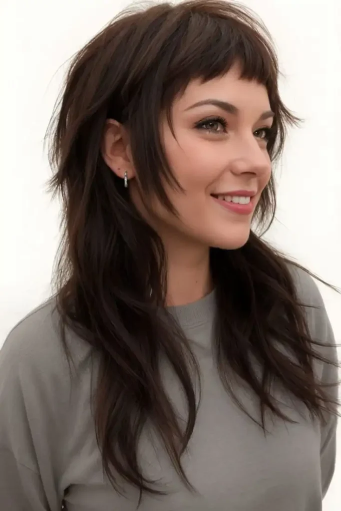 A girl with Long hair wolf cut style