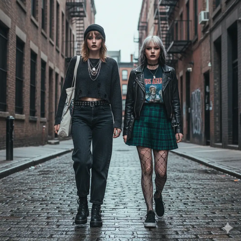 2 girls with Modern Grunge aesthetic clothing