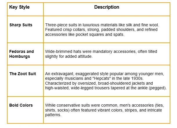 A complete table for harleem Renaissance fashion for mens