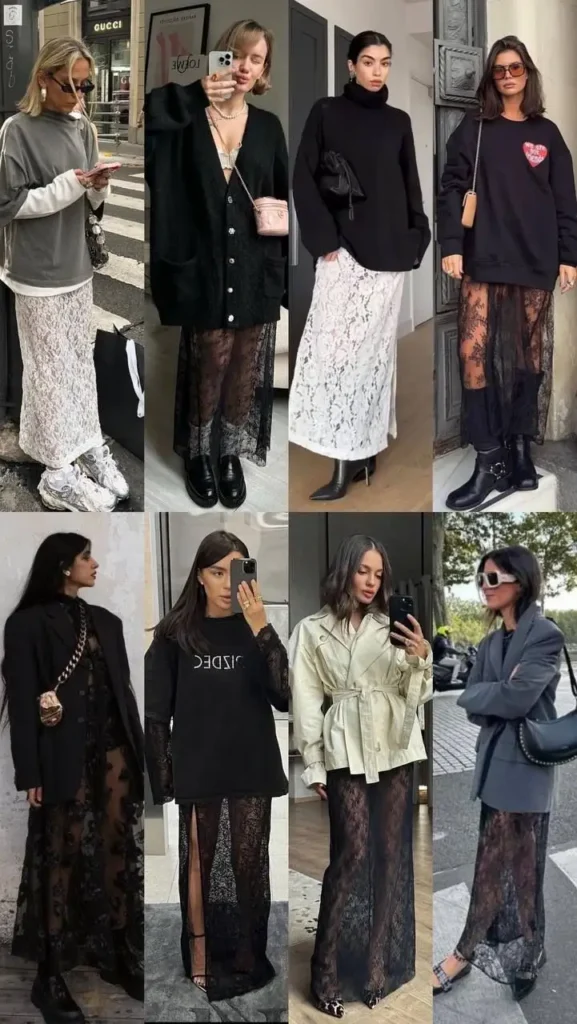There are eight girls in the image, and all are wearing different styles of Soft Grunge Aesthetic