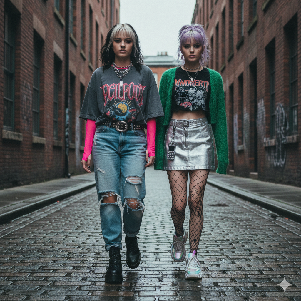2 girls in Y2K Grunge Fashion clothing.
