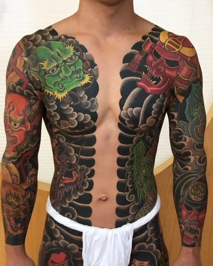 A boy with yakuza tattoo on chest