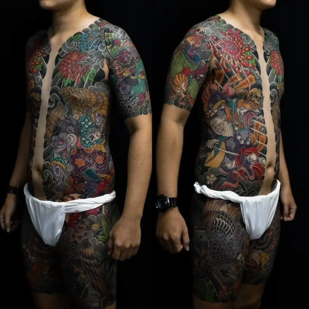 Two boys showing full body tattoo