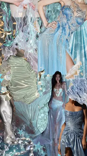 Different types of shimmery stuff dresses.