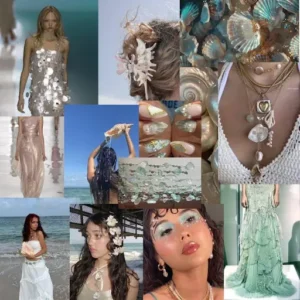 All types of mermaidcore style like hairstyles, nails and dresses.