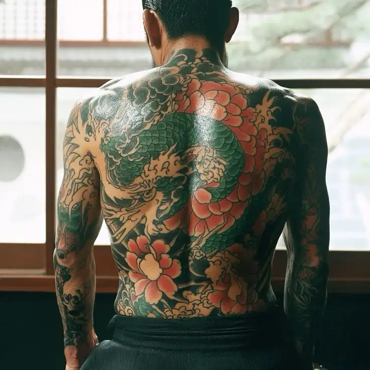 a man back with irezumi tattoos of yakuza