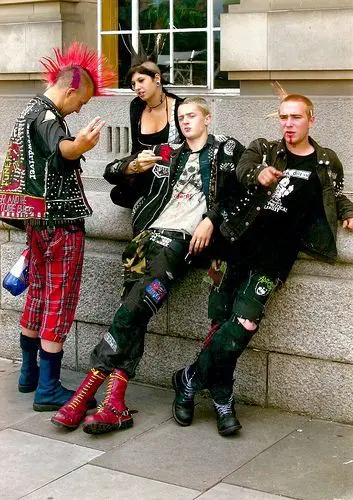 4 girls and boys showing punk fashion look