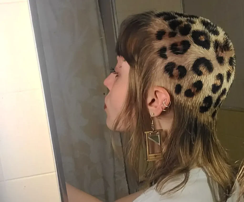 a girl with printed head and The Chelsea Cut