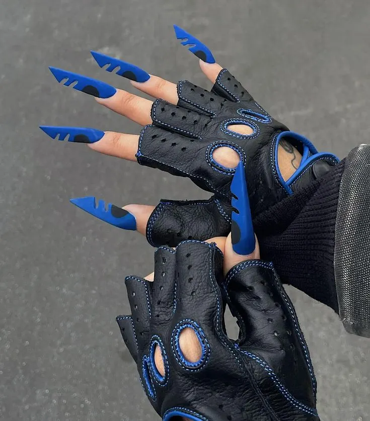 A girl one hand showing Edge style Nails