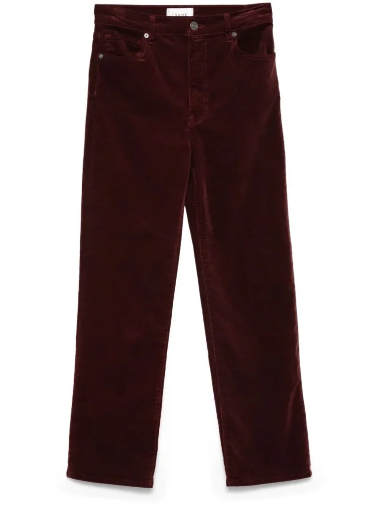 Burgundy pant with a flat white background