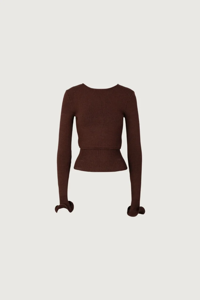 Brown Suede long-sleeve sweater with white background