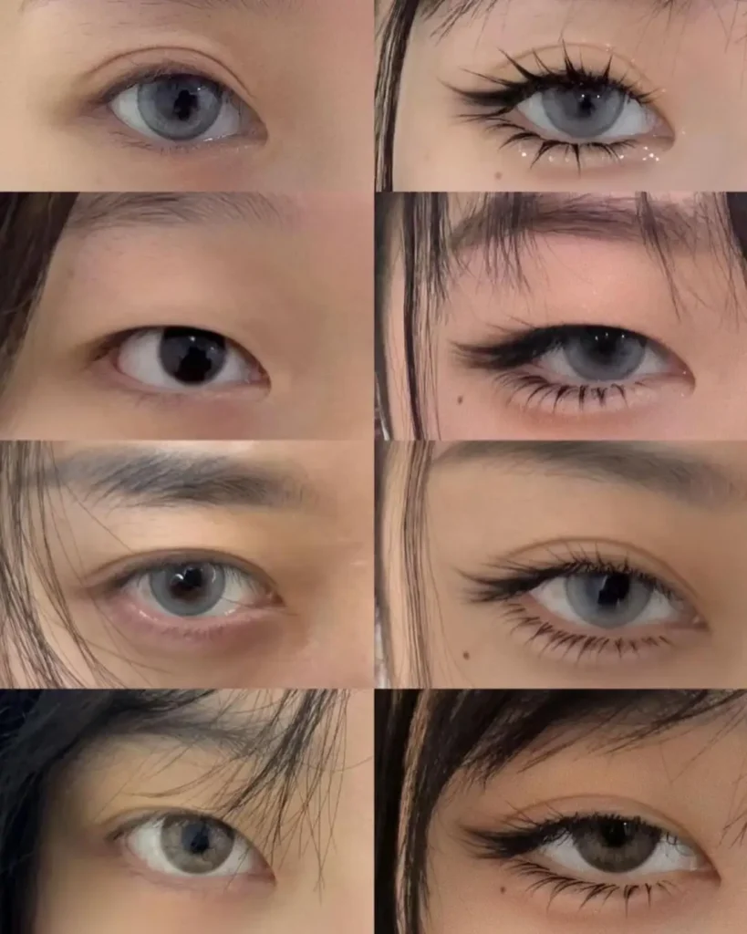 2 part with Four different eyes both sides showing with and without aegyo sal makeup comparison