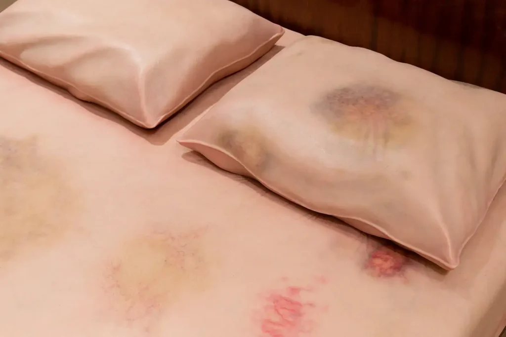 The Bed is meant to evoke difficult emotions. It addresses the dark realities that happen behind closed doors. It wouldn’t say one specific thing — it doesn’t tell a single story. It’s about the traumas that occur within a space that’s supposed to be safe and protective —the house, the bedroom and then the bed. These traumas can be psychological, physical, or both. The work speaks about violence experienced in the home — violence that is often hidden.