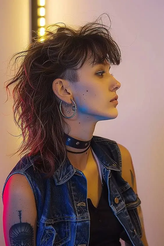 a girl showing messy mullet or wolf cut