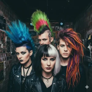 2 girls and 2 boys showing different punk hairstyles
