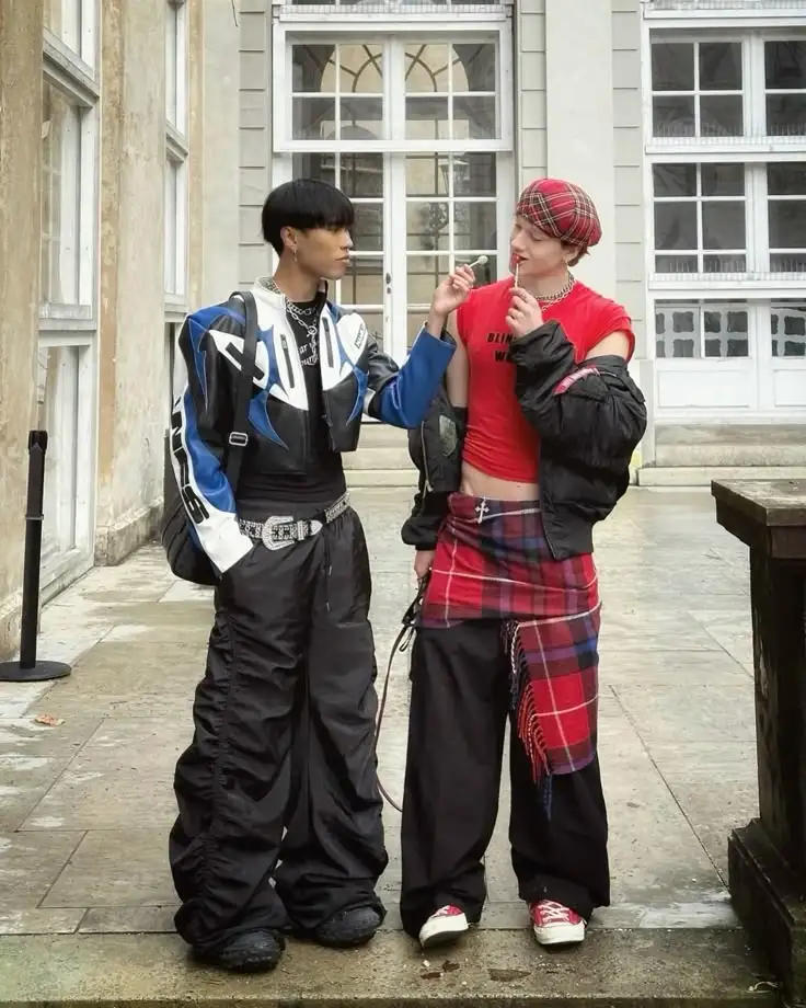 2 boys in Retro Gamer and Anime Y2K dressingAesthetic