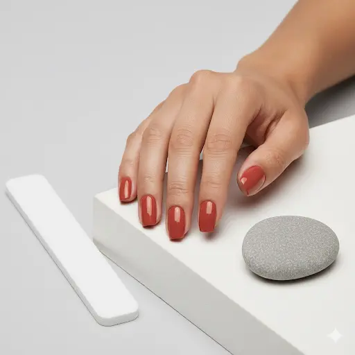 a girl hand and Squoval shape nails