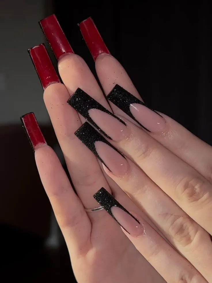 A girl 2 hands showing Tapered Square Nails Shape