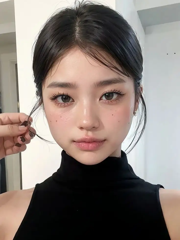 A model showing Korean aegyo sal look