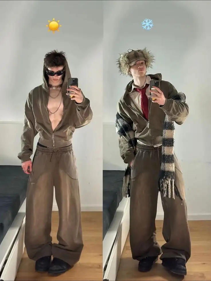 2 different looks on 2 different boys of the y2k trend