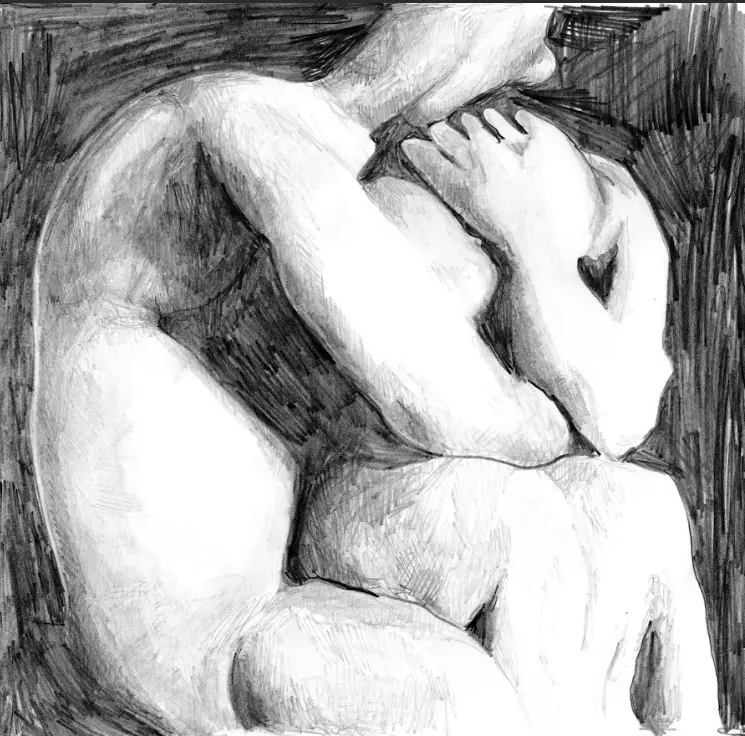 Contemporary artwork featuring symbolic objects and emotional themes, photographed in a clean gallery setting.