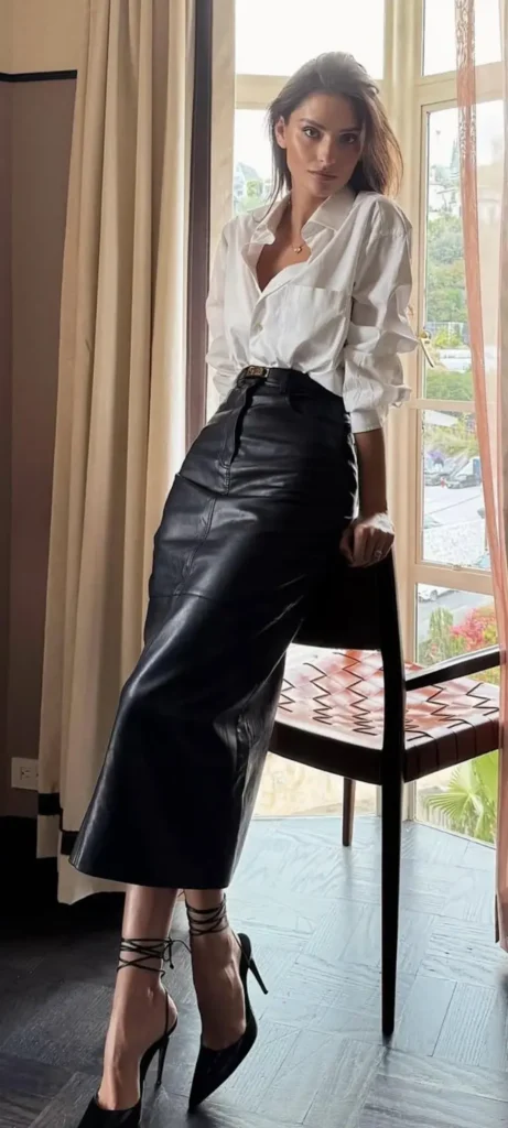 a girl with Corporate Femme Fatale dressing