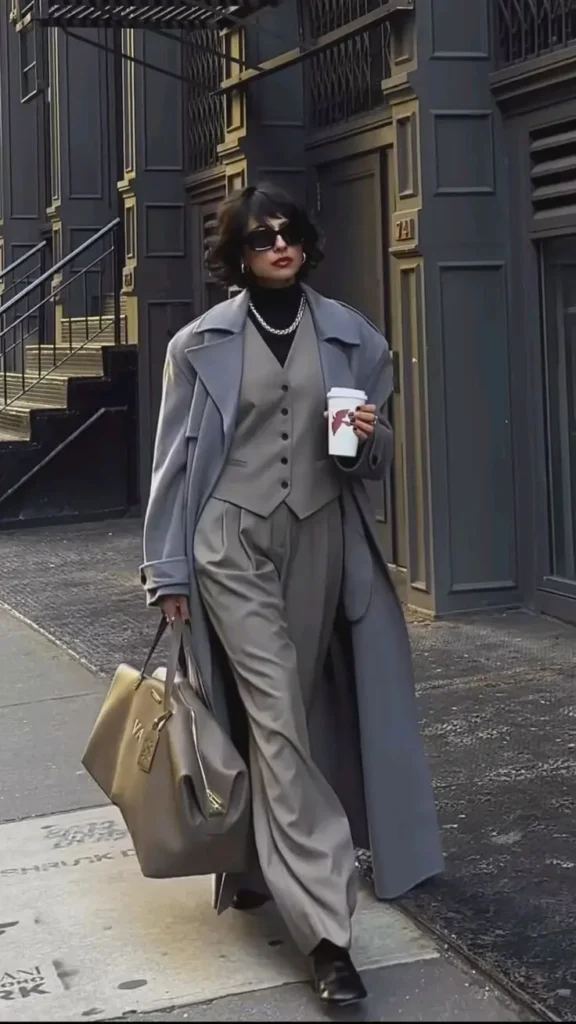 A girl in Minimal Boss Aesthetic office siren look