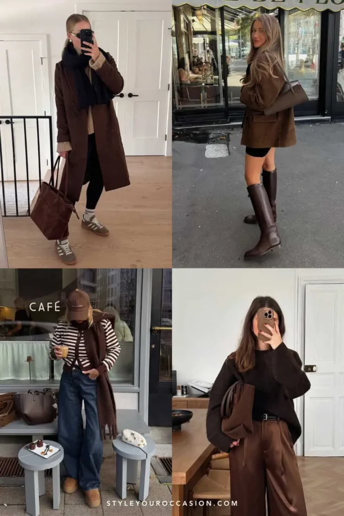 4 different girls Color Inspiration: Espresso Brown dresses for winter 2026