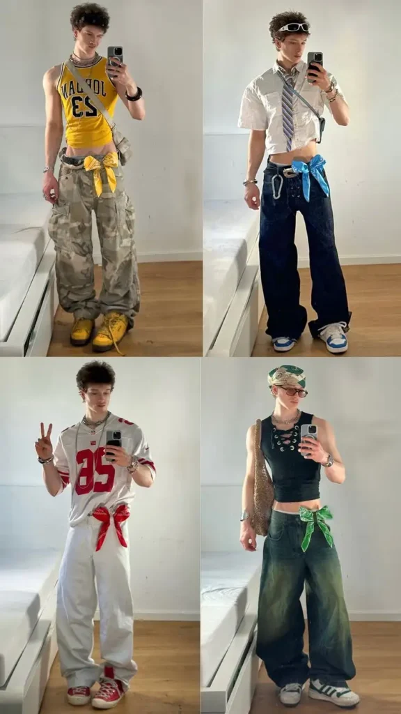 4 different boys with different y2k fashion mens looks