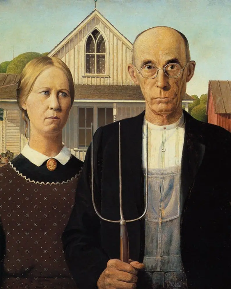 American Gothic painting By Grant Wood