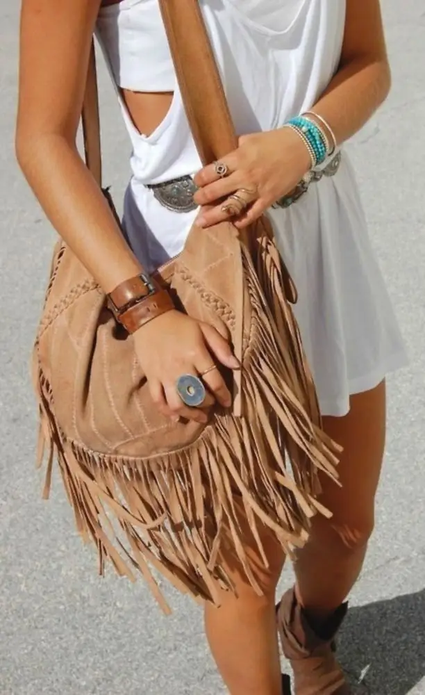 a girl wearing boho bag