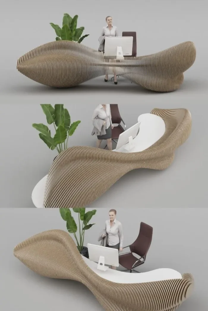 iconic 3d furniture in the office, a table and chair
