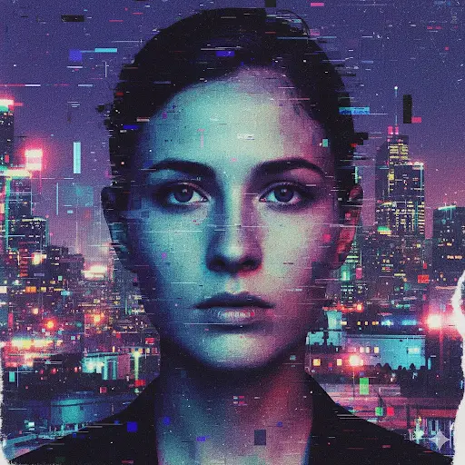 a girl in glitch style image