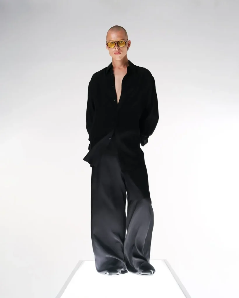 a model in archive style fashion dress