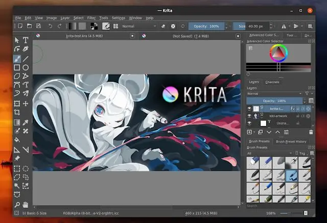 Krita software interface showing a cartoon artwork