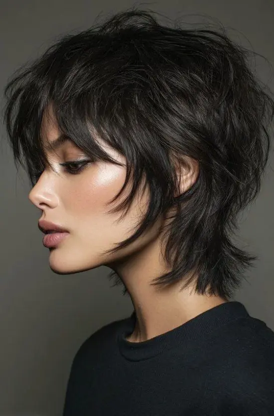 a girl with wolf cut mullet hair