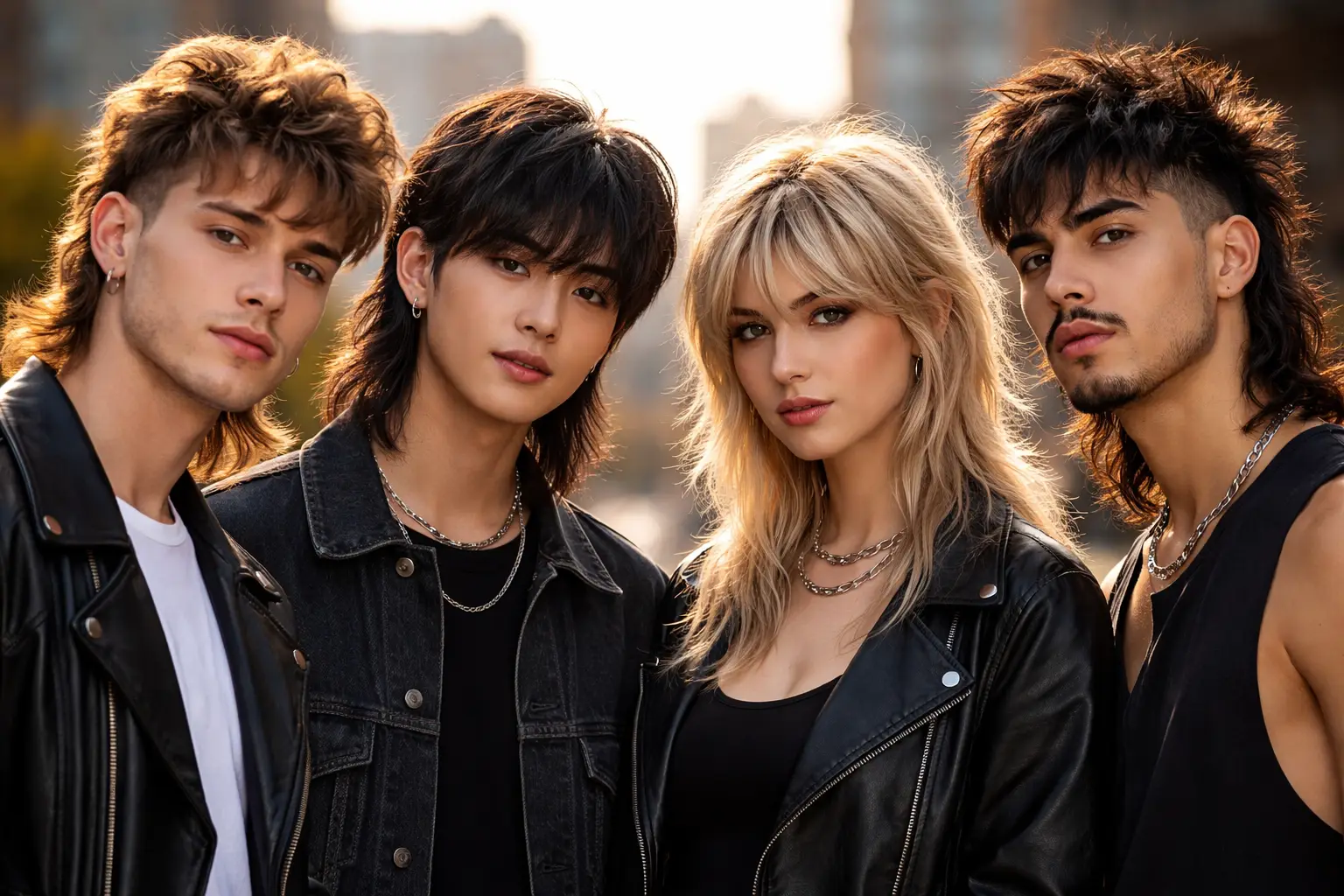 3 BOYS and one girl in different hairstyle