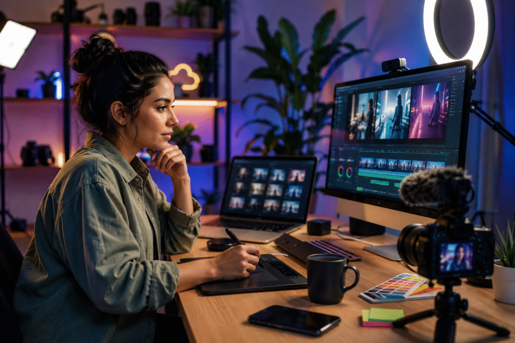 a girl using her system pc etc
