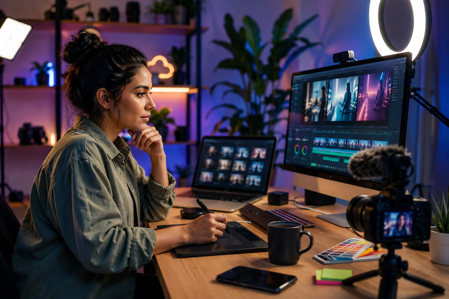 a girl using her system pc etc