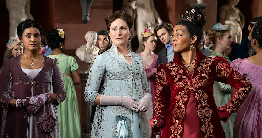 Bridgerton show models with trendy outfits