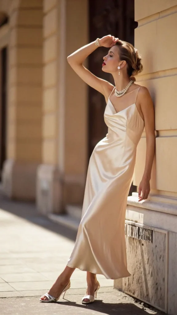 a girl wearing silk dress