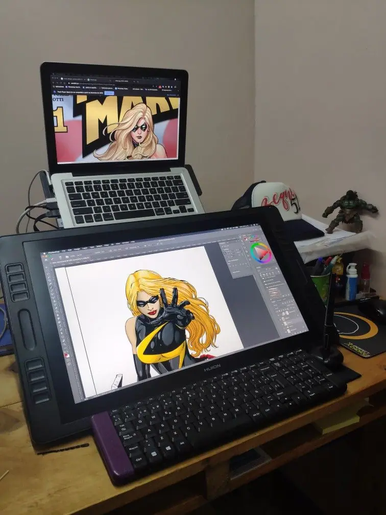 artist drawing illustration work on screen